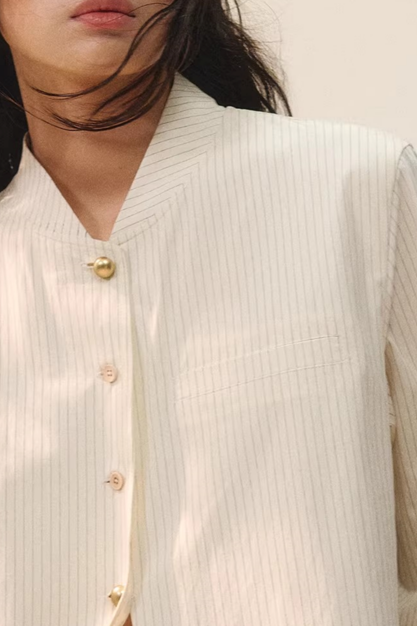 컬러 블록 더블 칼라 블라우스