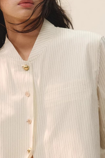 컬러 블록 더블 칼라 블라우스