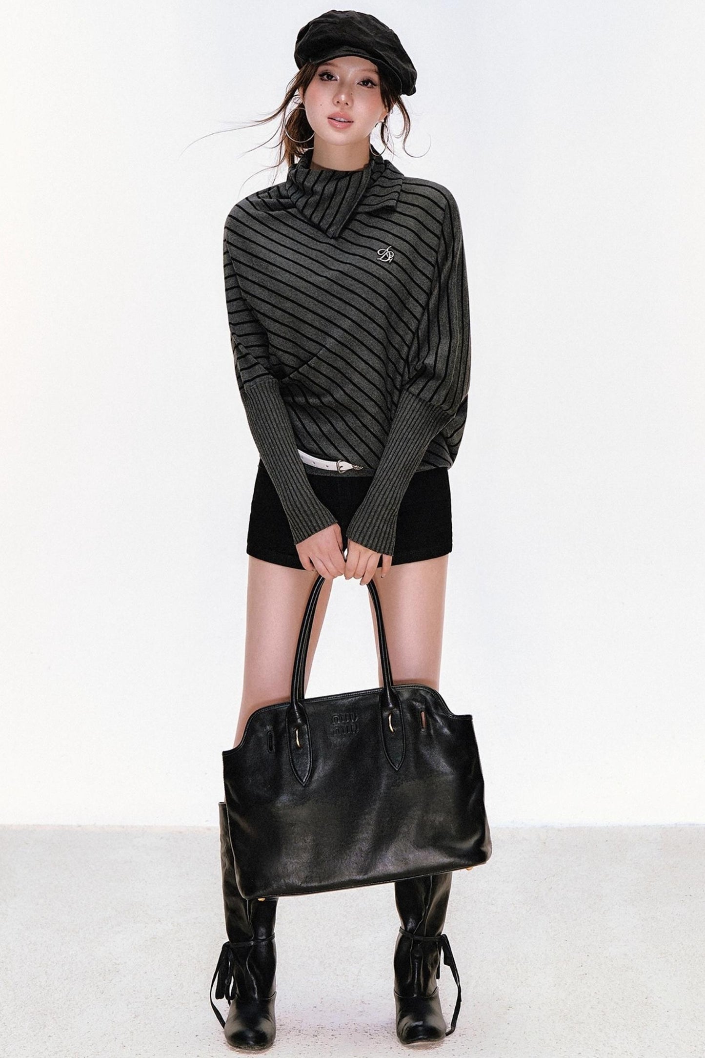 Striped Knit Lapel Sweater