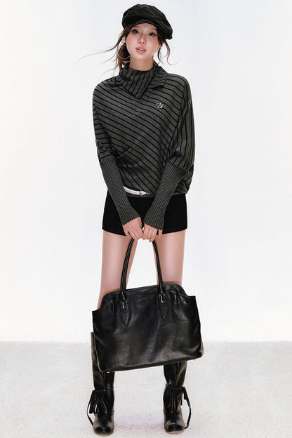 Striped Knit Lapel Sweater