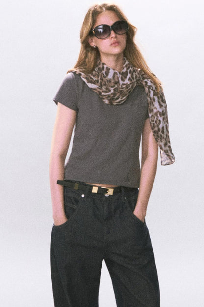 Solid Color Rolled Hem T-Shirt