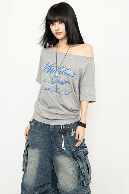 Gray One-Shoulder Top