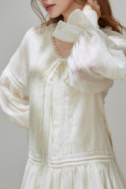 Lyocell Tencel V-Neck A-Line Short Dress