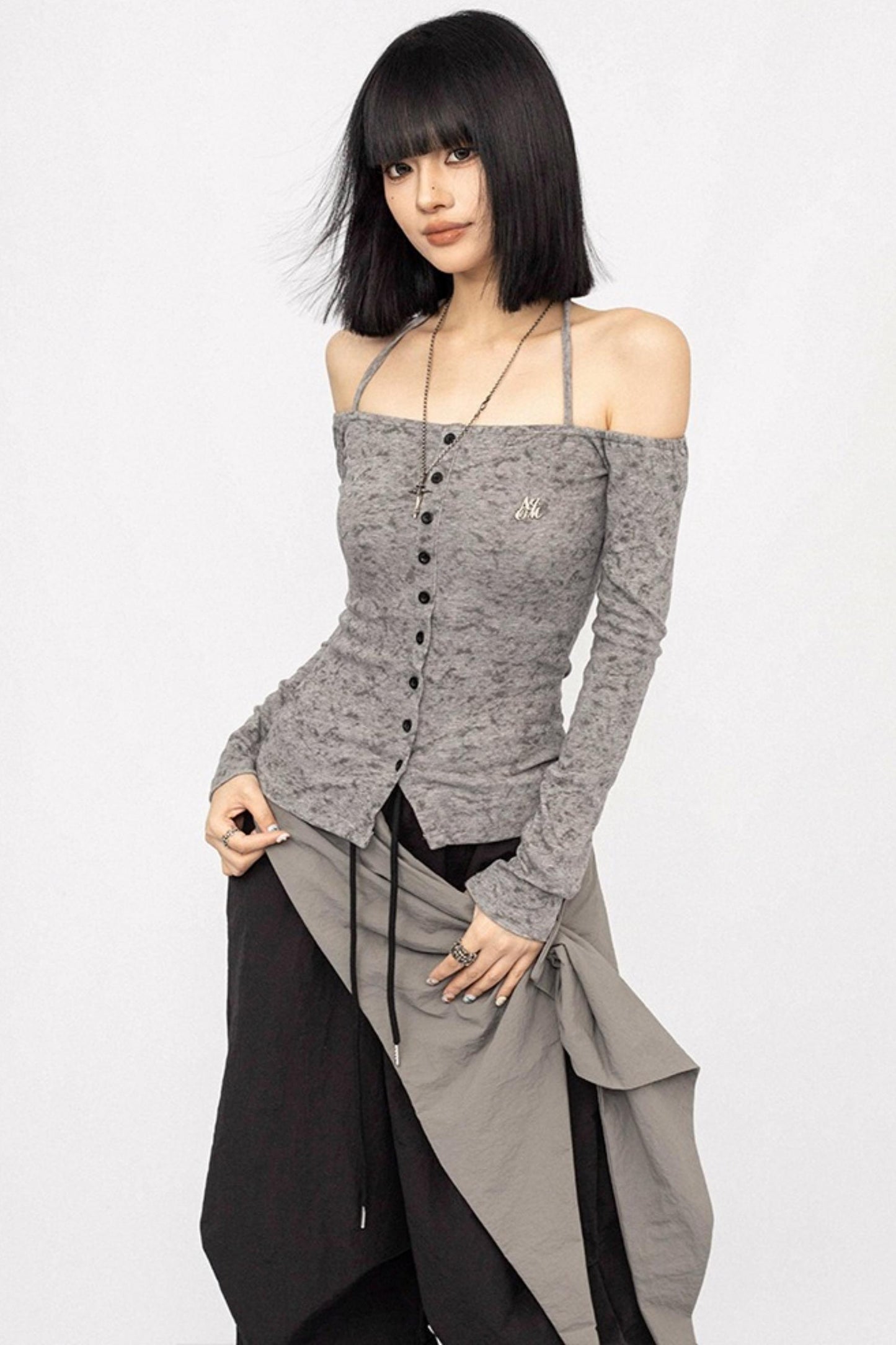 American Spice Girl One-Shoulder Long Sleeve Top