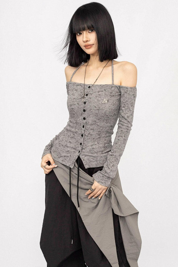 American Spice Girl One-Shoulder Long Sleeve Top