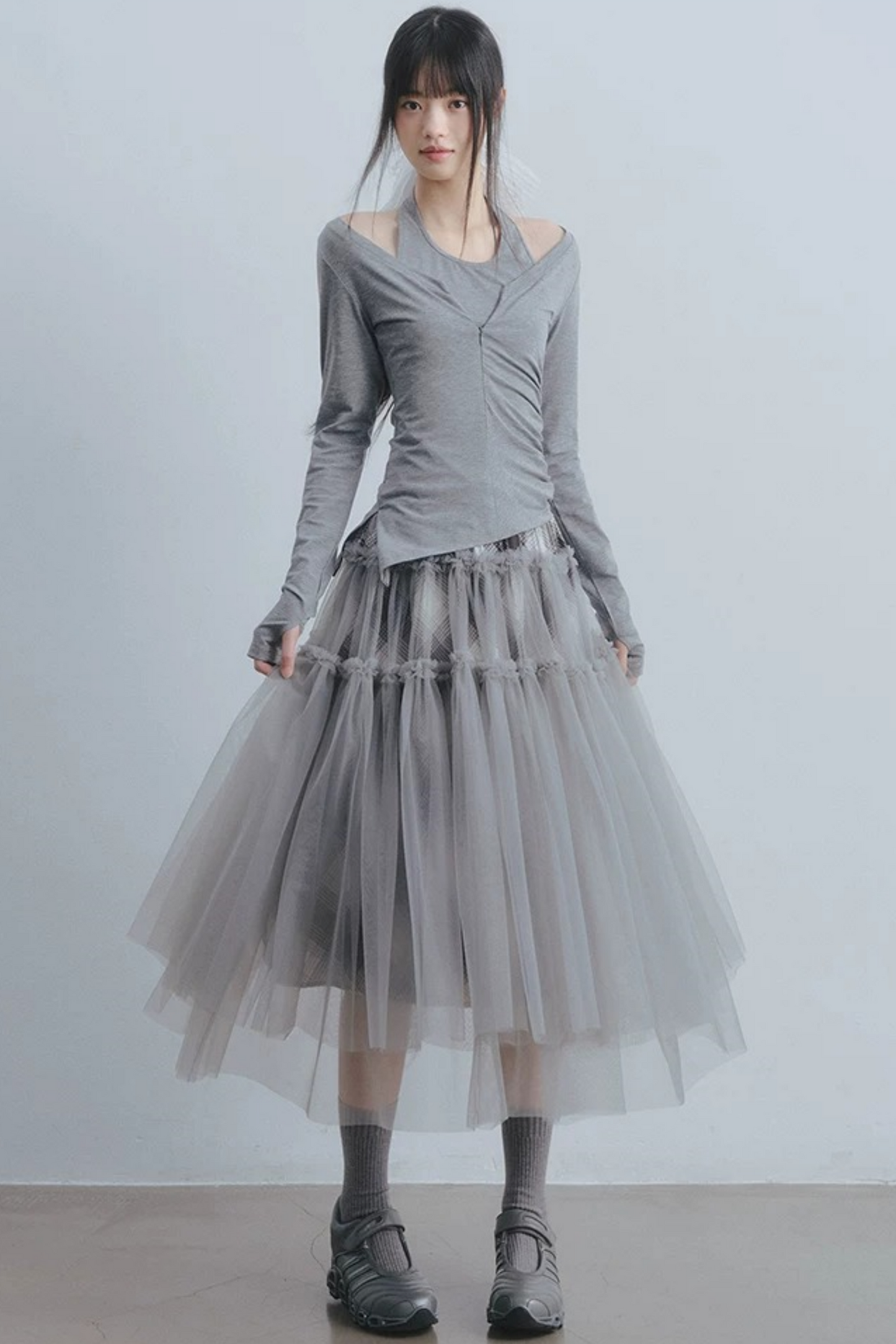 Misty Roaming Plaid Mesh Skirt