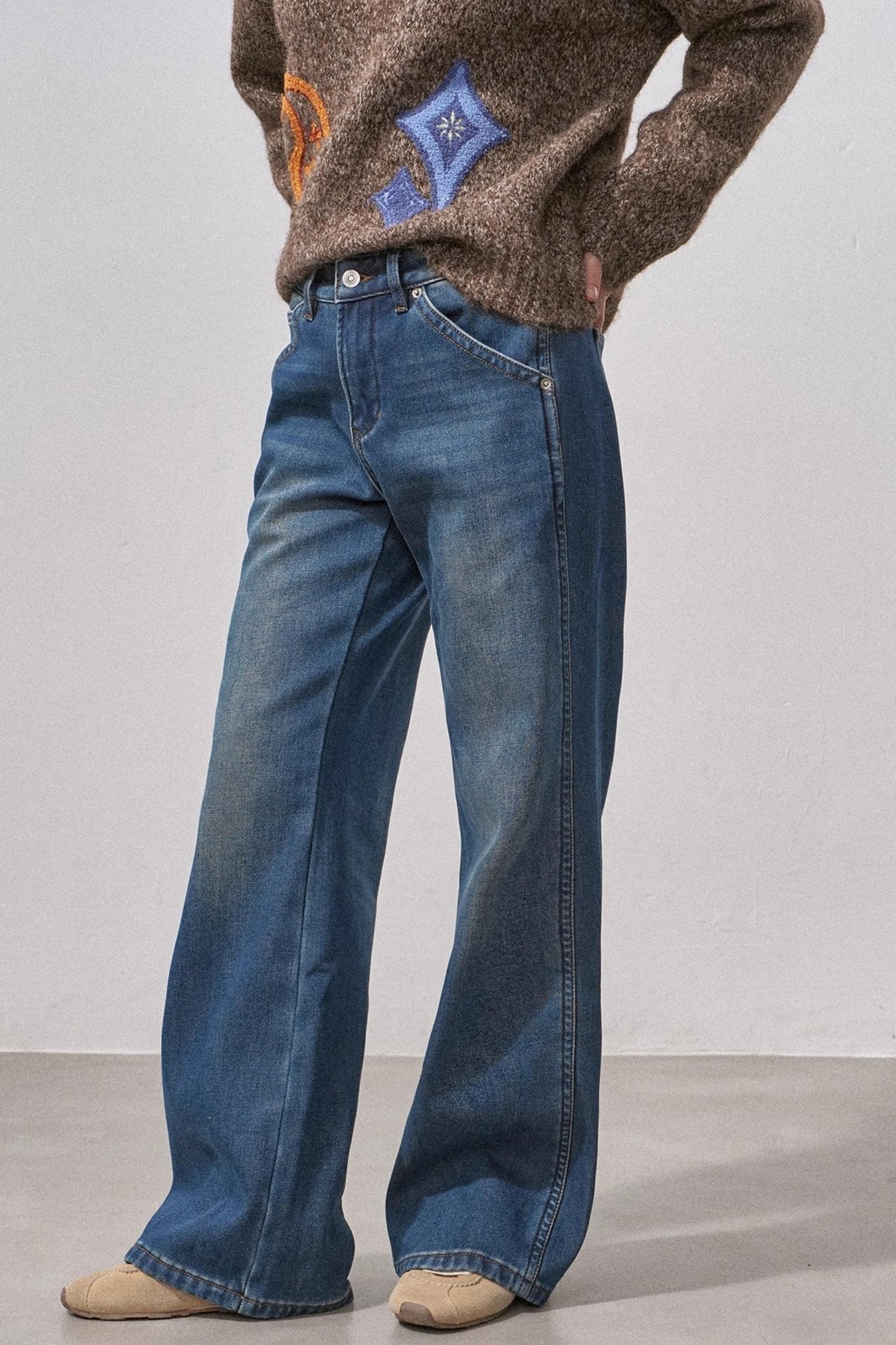 Fleece-Lined Straight-Leg Jeans