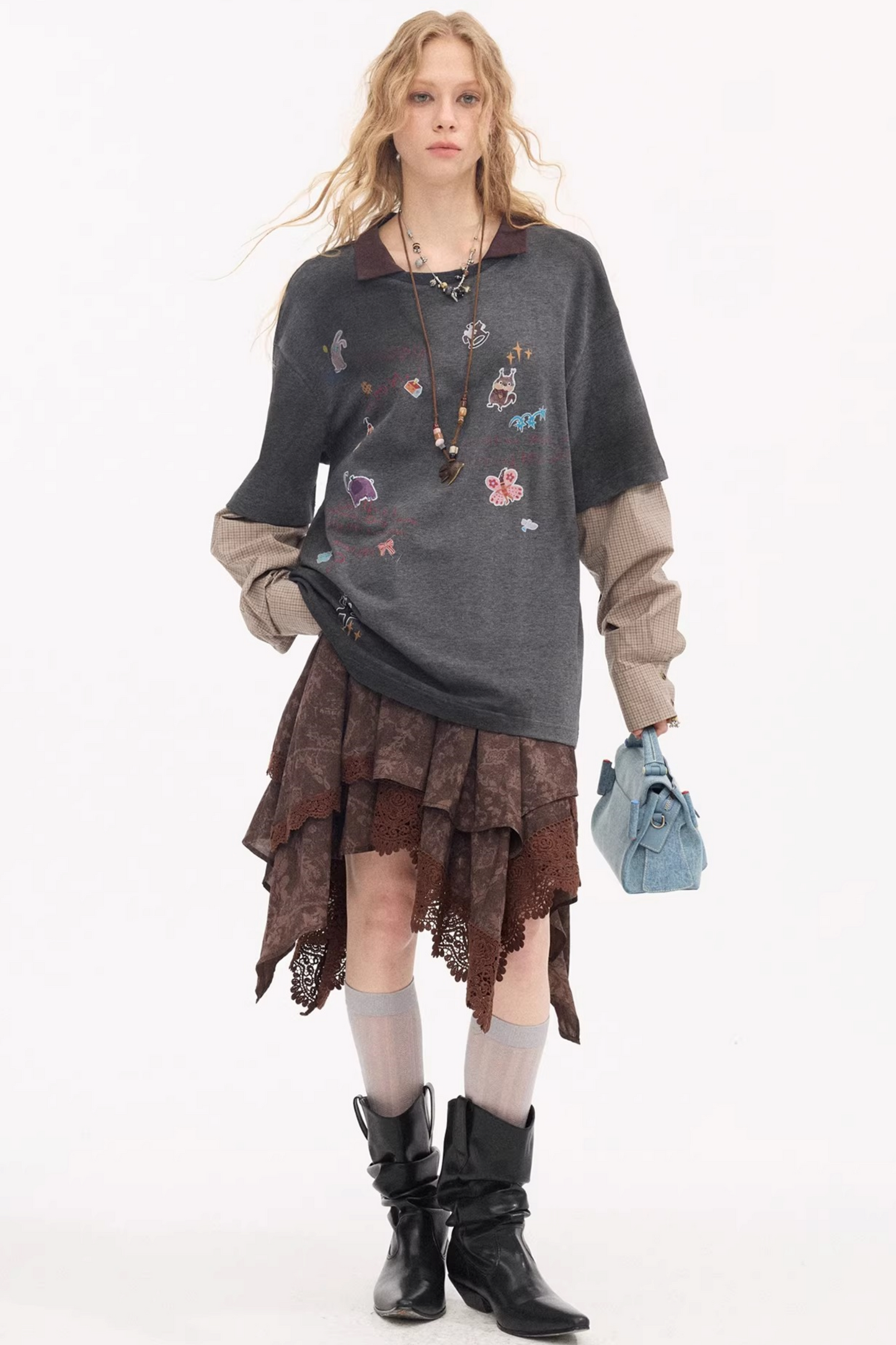 Lace Asymmetrical Tiered Skirt