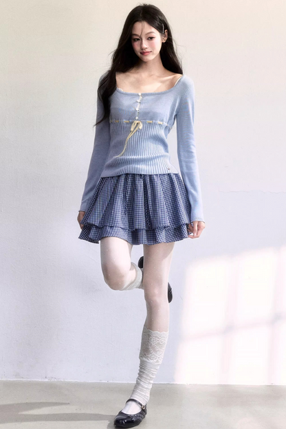 Blue Plaid Ruffled Skirt