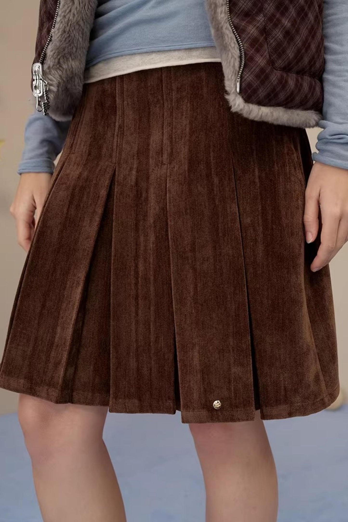 Reversible Suede Pleated Skirt