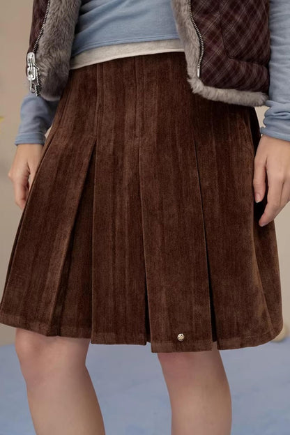 Reversible Suede Pleated Skirt