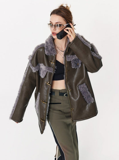 Reversible Plane Buckle Fur Jacket