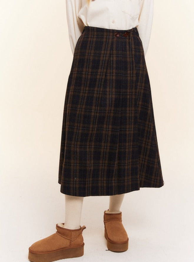 Retro Plaid High-waisted A-Line Umbrella Skirt