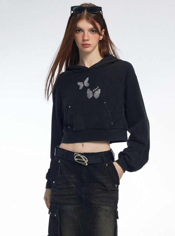 Short Black Hooded Sweatshirt Coat