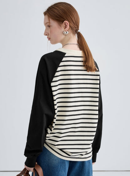 Color-blocked Raglan Striped Sweatshirt