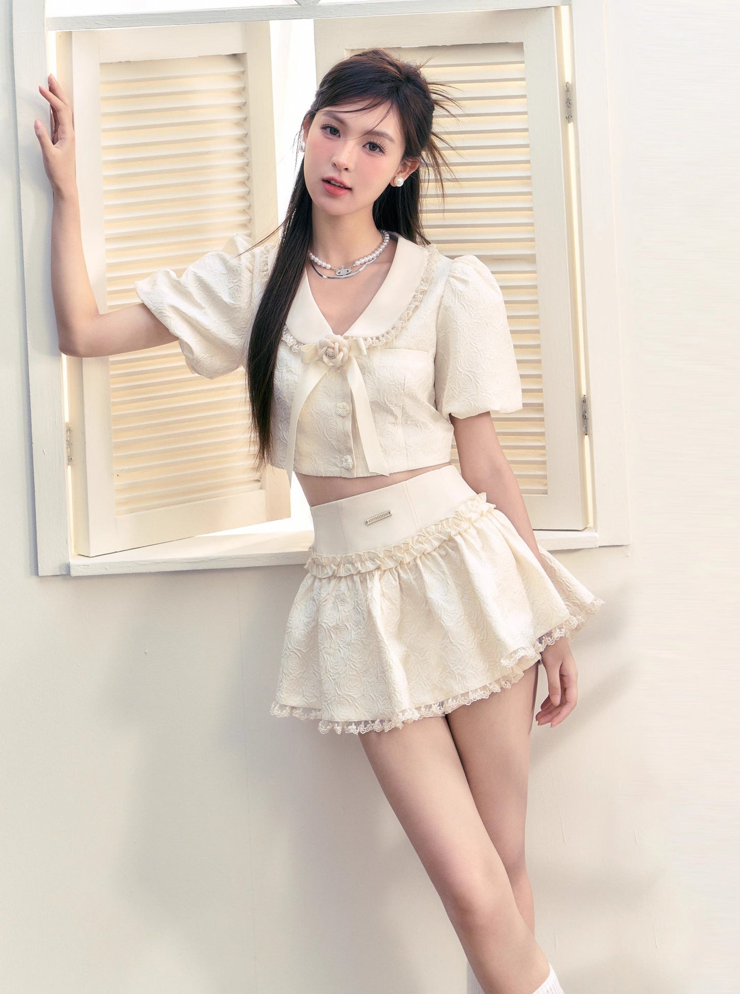 high-end crop top skirt set