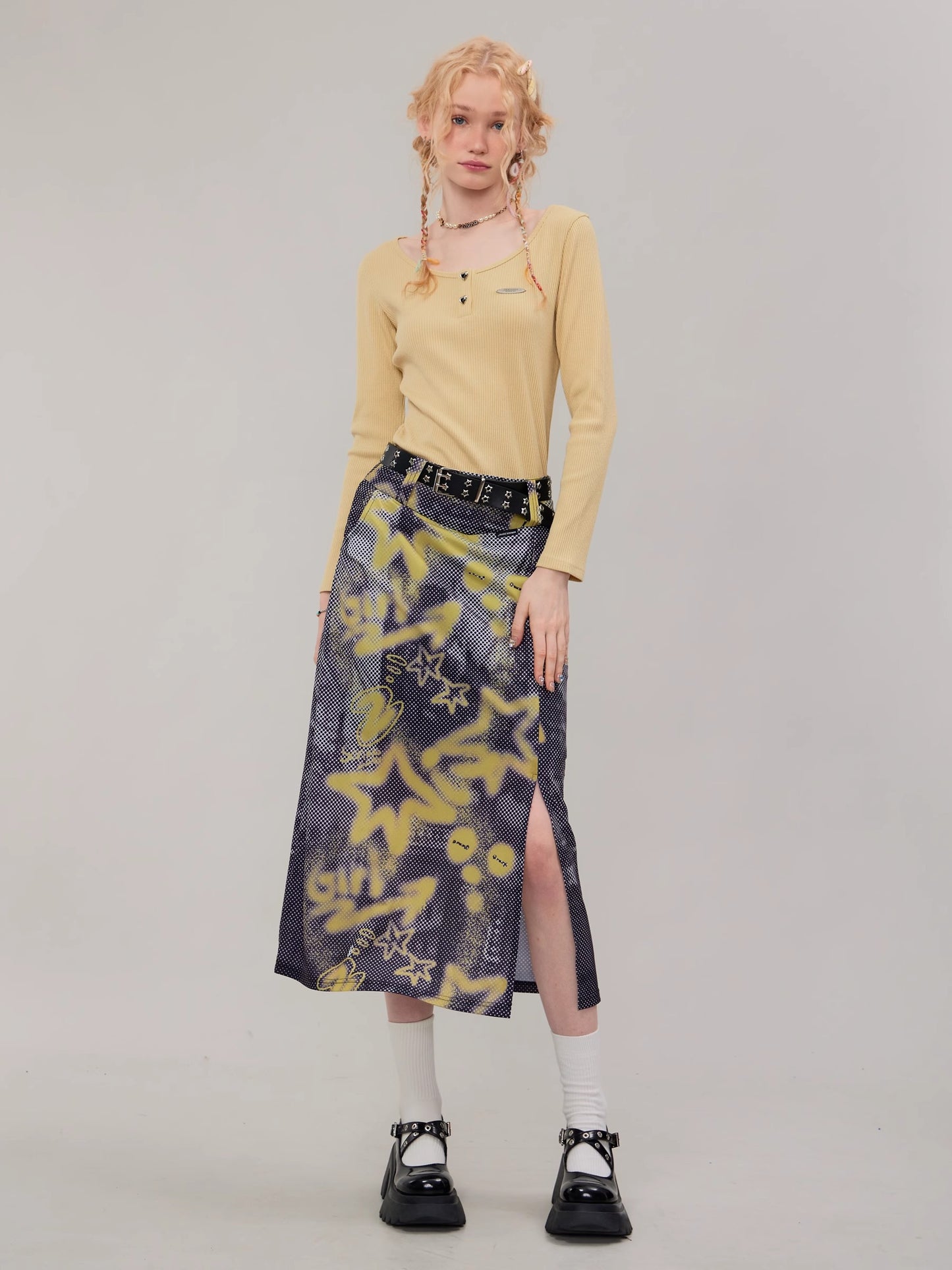 American vintage mid-length split skirt