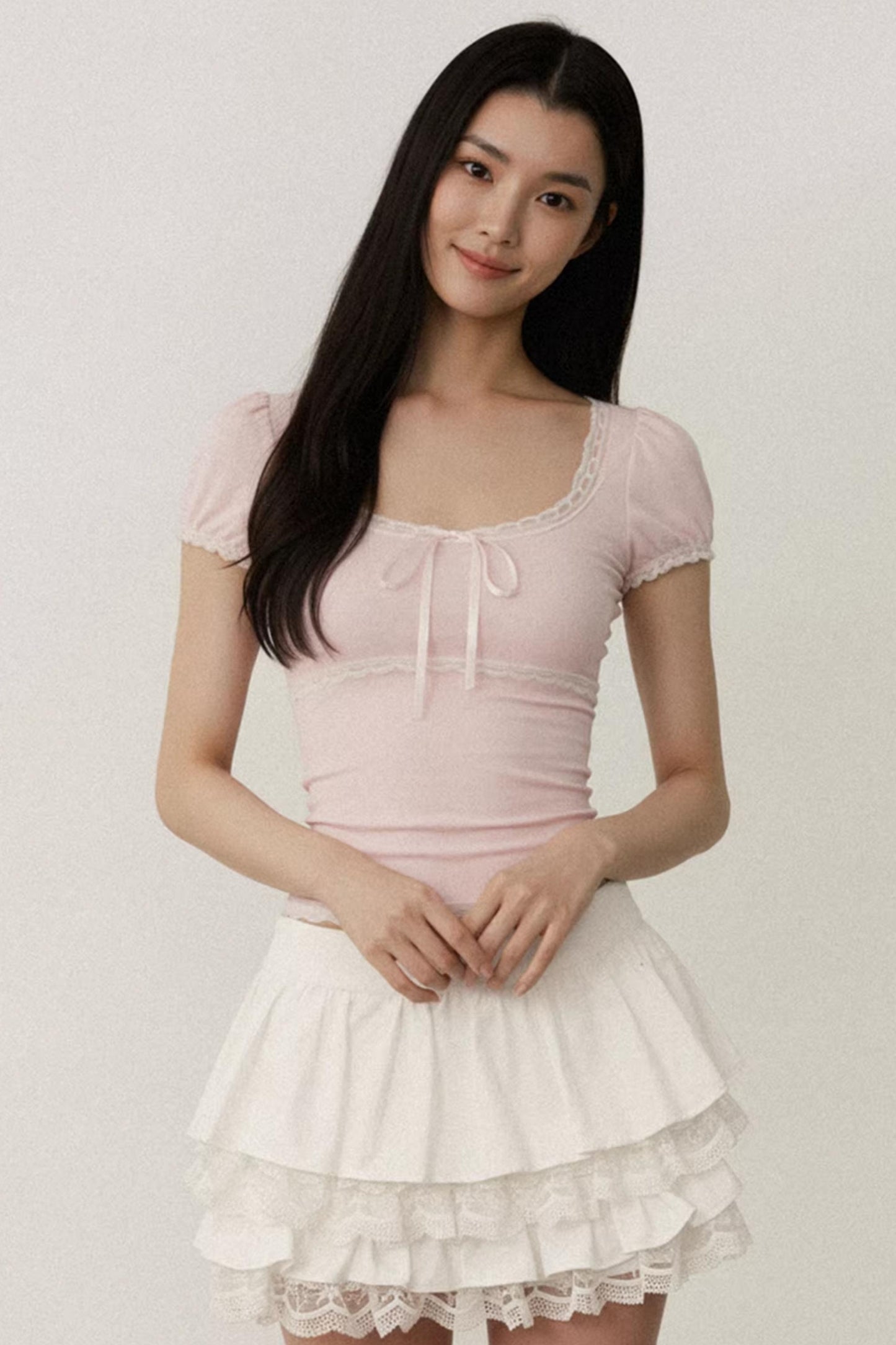 Pink Lace Puff Sleeve Top