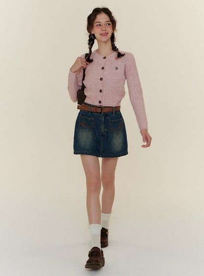 AMERICAN RETRO WAIST A-LINE SMALL DENIM SKIRT