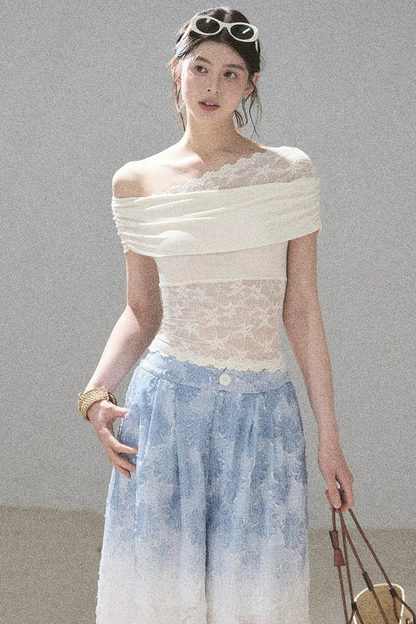 Lace Asymmetrical Shoulder Top