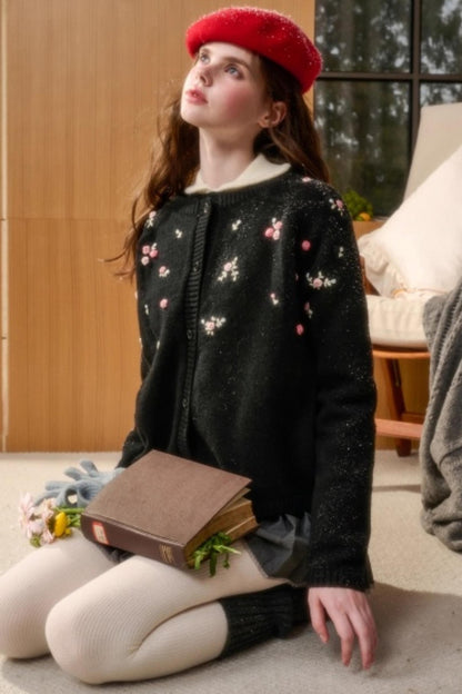 Hand-Embroidered Wool Cardigan