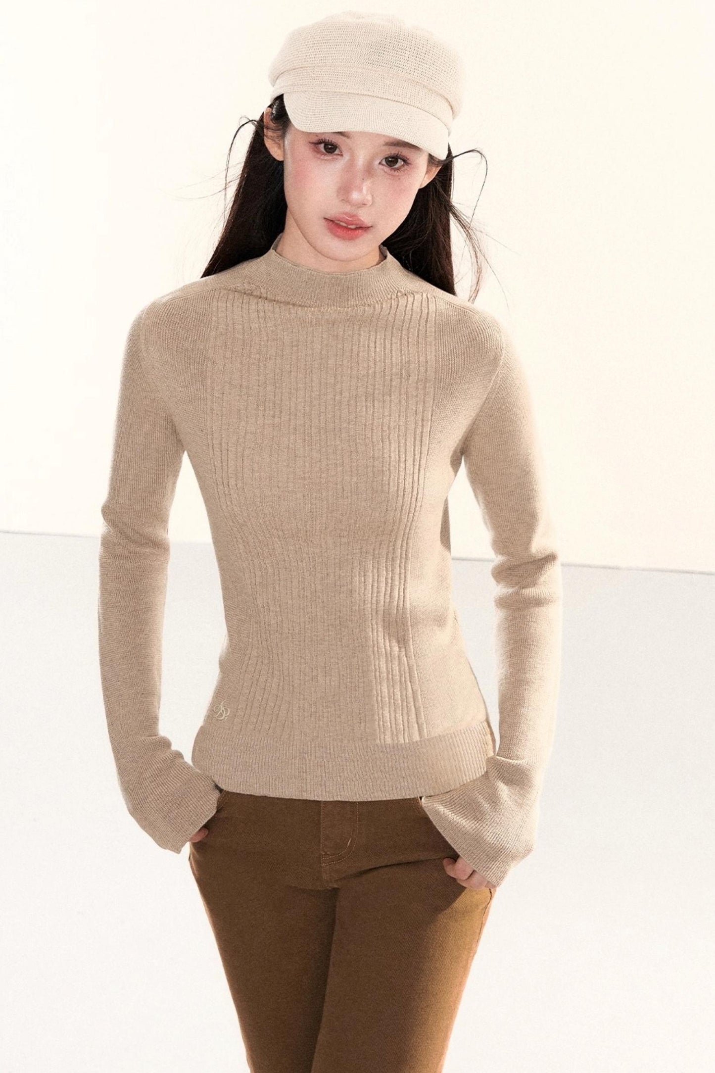 Ribbed Waist-Cinching Knit Sweater