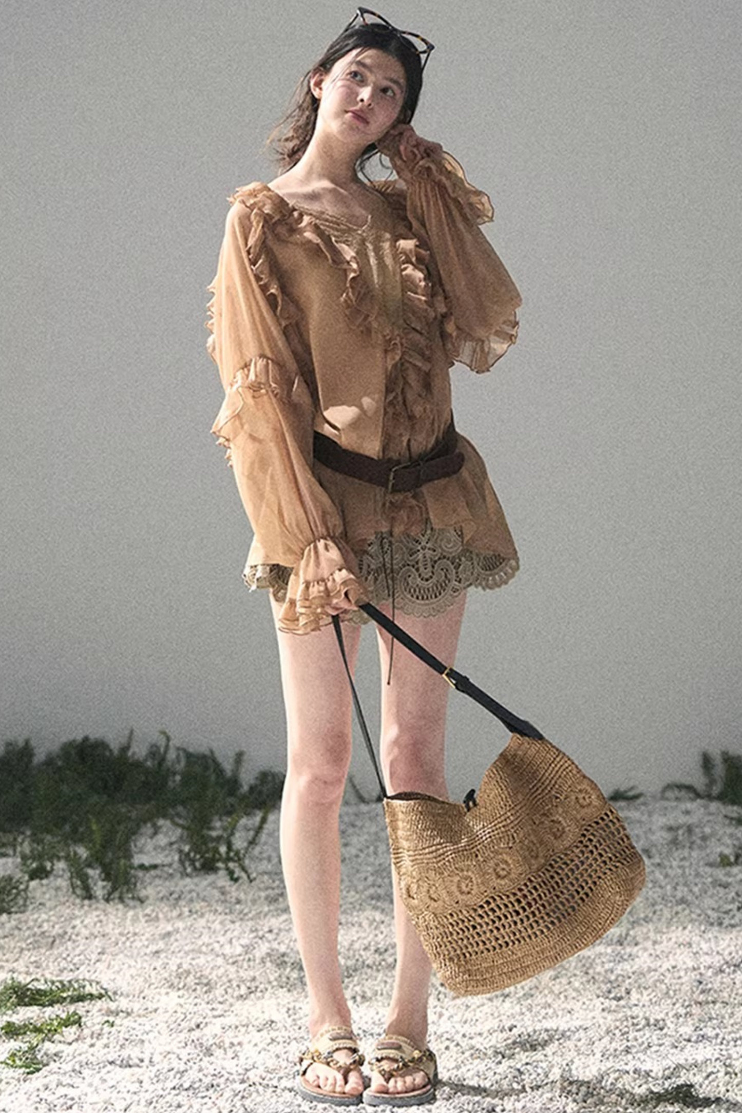 Ruffled Lace Chiffon Blouse