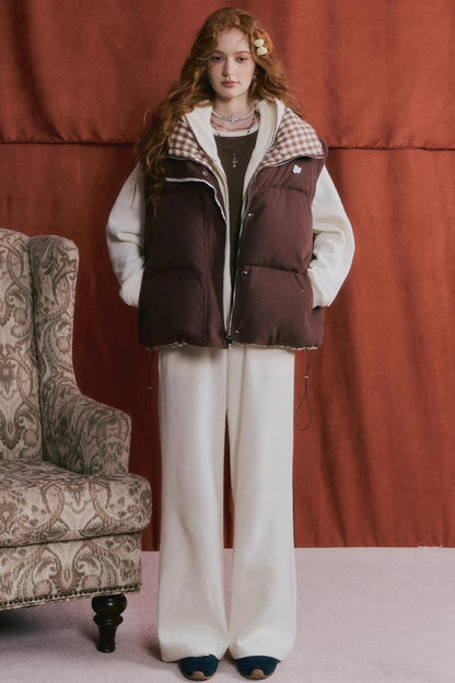 Reversible Plaid Lace Vest Jacket