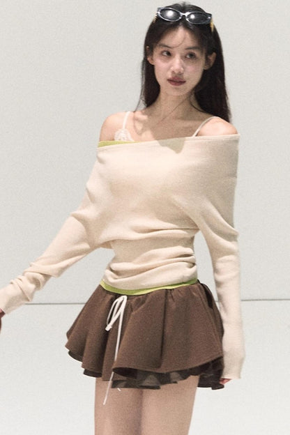 Plaid Color-Blocked A-Line Skirt