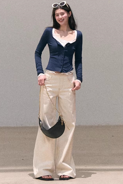 Hollow-Out Ribbed Knit Cardigan