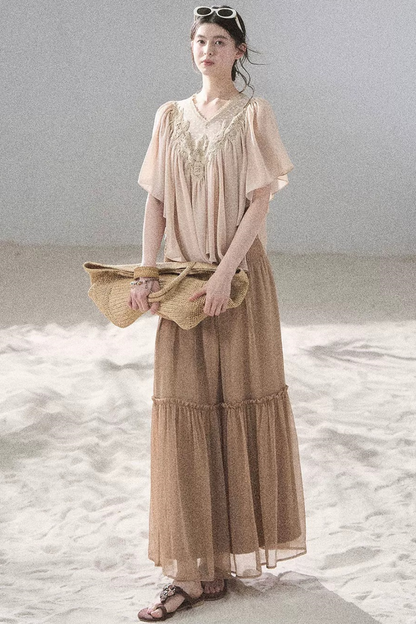 Lace Chiffon Ruffle Top