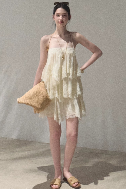 Heartbeat Lace Tiered Dress and Camisole Set