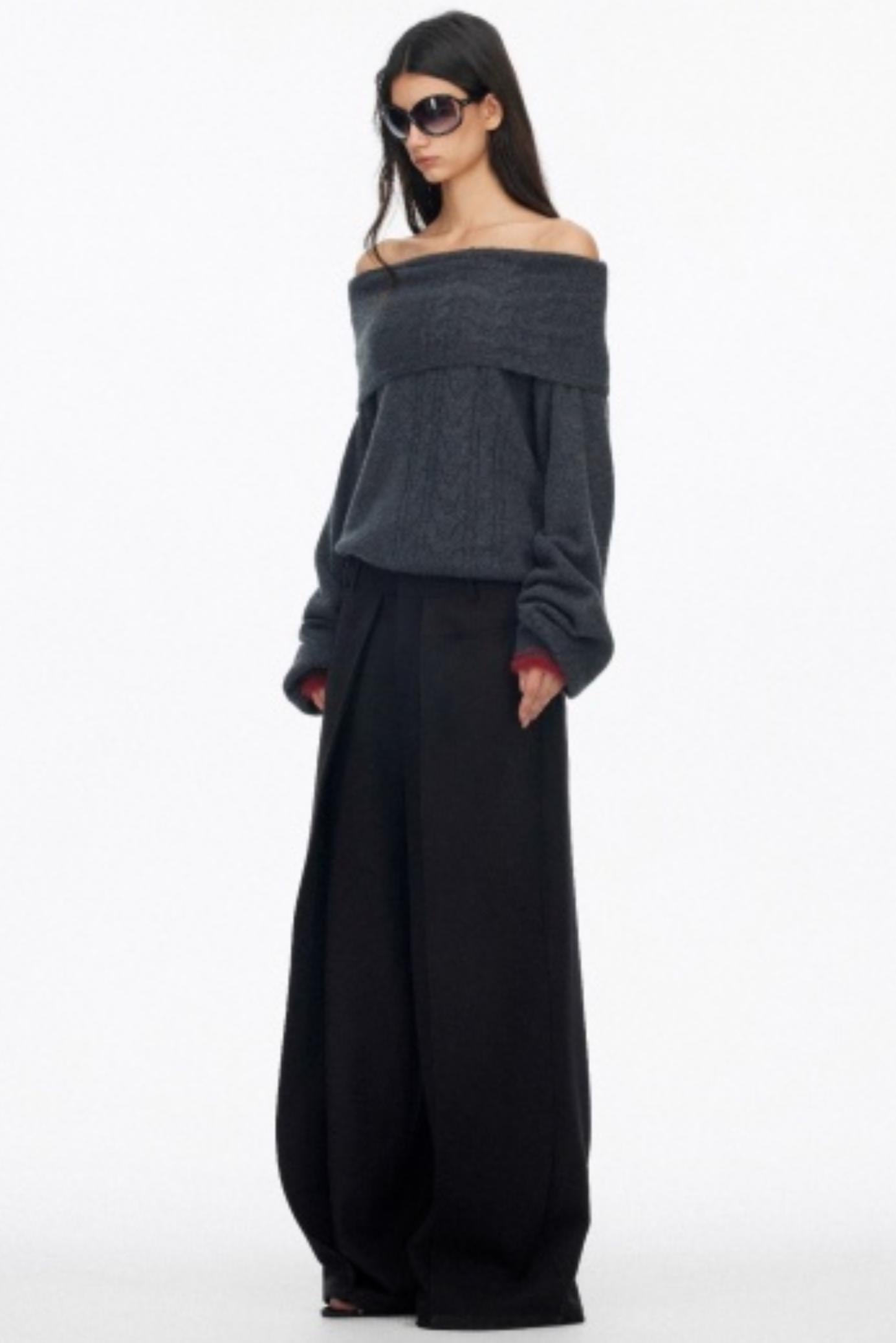 Off-Shoulder Color-Blocked Knit Sweater