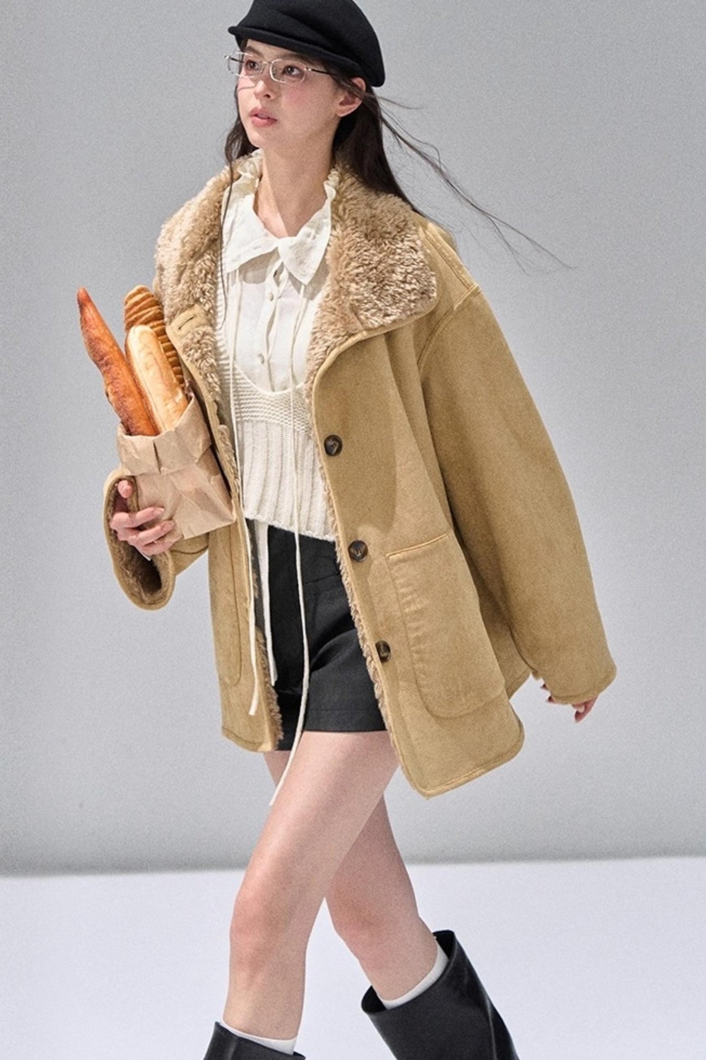 Fungus Edge Collar Drawstring Lace-up Shirt