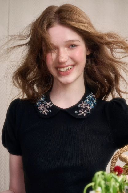 Frozen Flowers Wool Embroidery Top