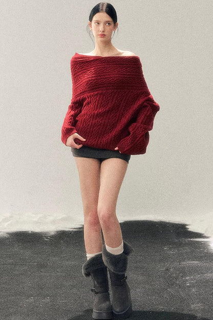 American Off-Shoulder Cable Sweater