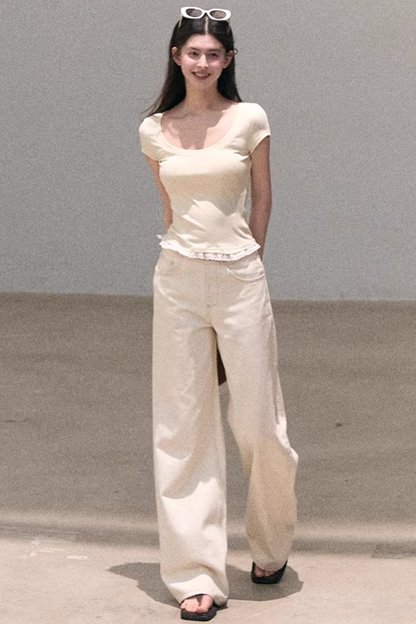 Washed Wide-Leg Lace Pants