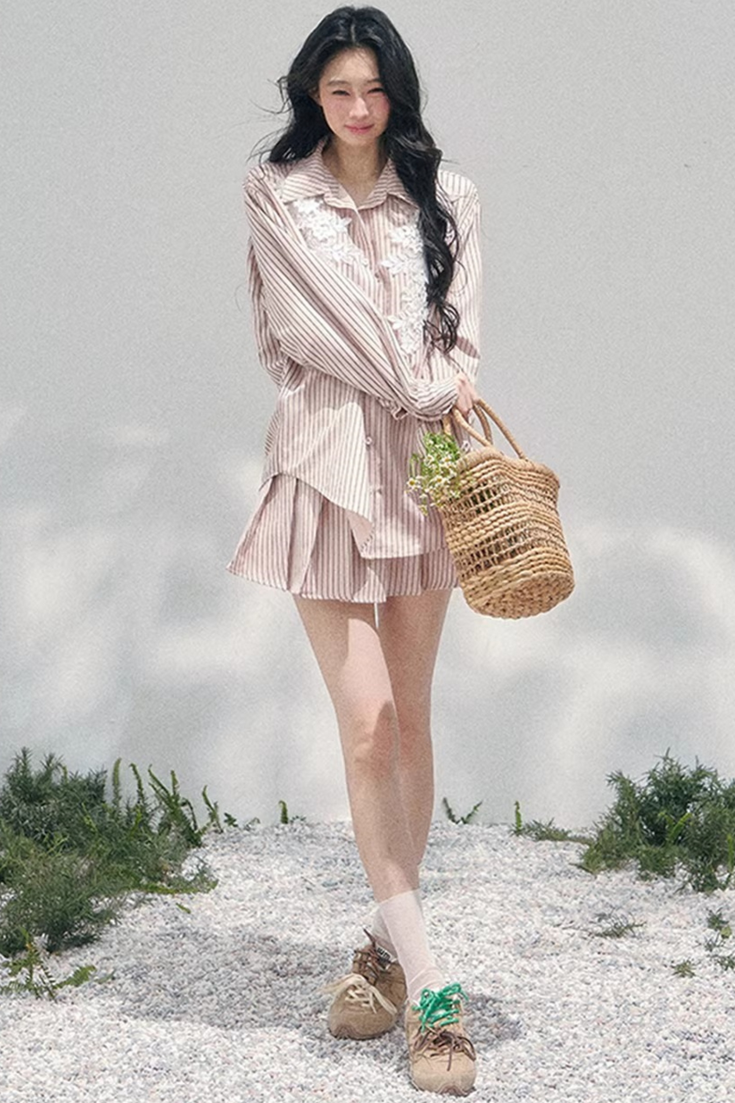 Pink Clouds Lace Shirt Skirt Set-Up