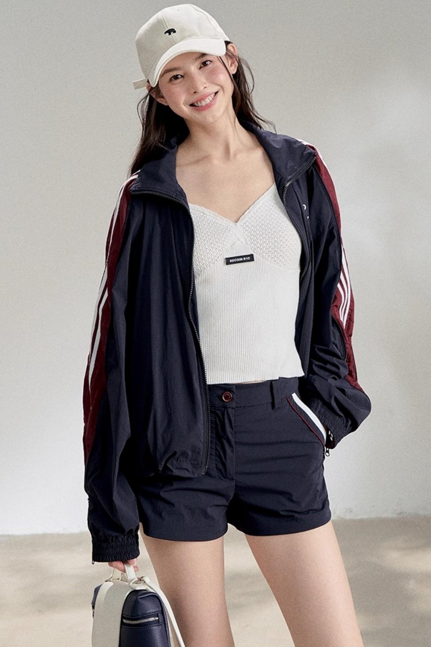 Textured White V-Neck Knitted Suspender Top