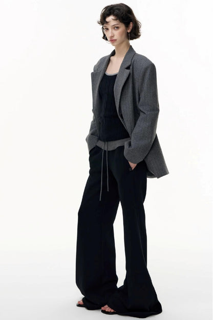 Drawstring Cotton Flared Sweatshirt Slacks