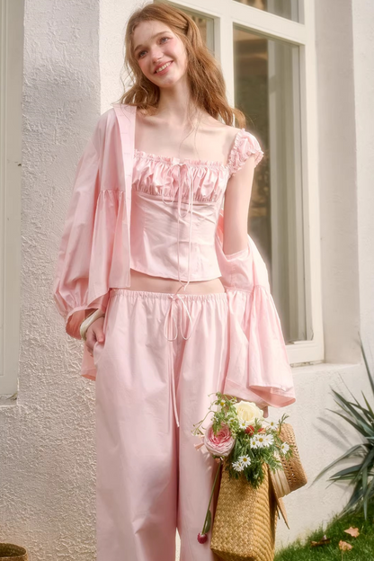 베이비 핑크 코튼 드레스 셋업