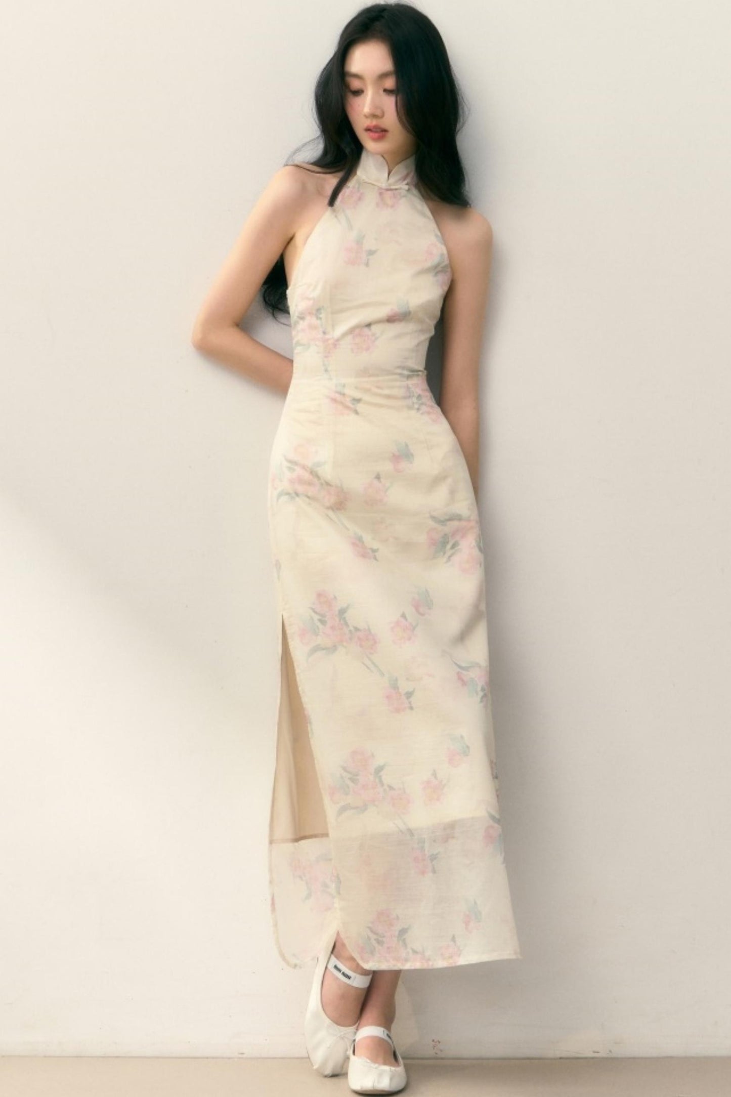 Pastel Lotus Neck-Tie Oriental Dress