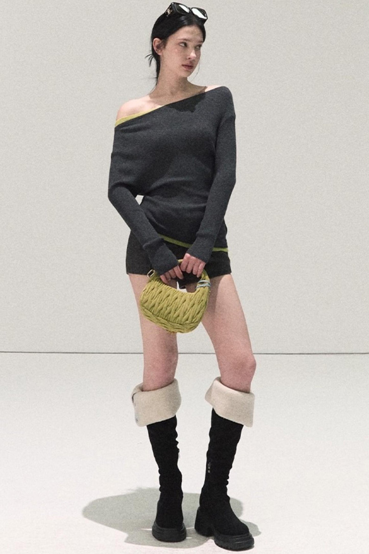 Wool Off-Shoulder Knit Top