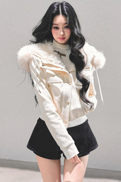 Lamb Wool Hooded Winter Coat