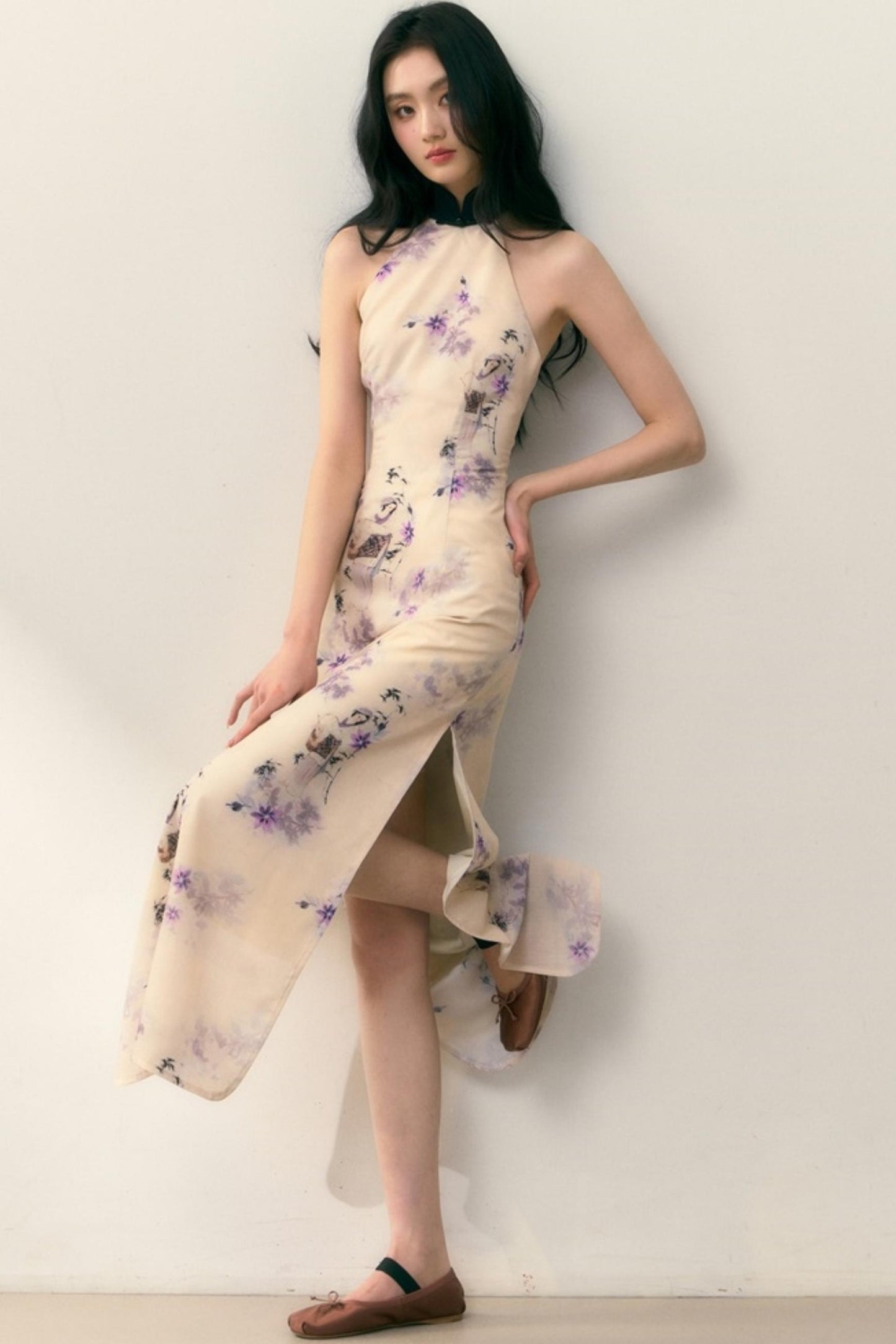 Pastel Lotus Neck-Tie Oriental Dress