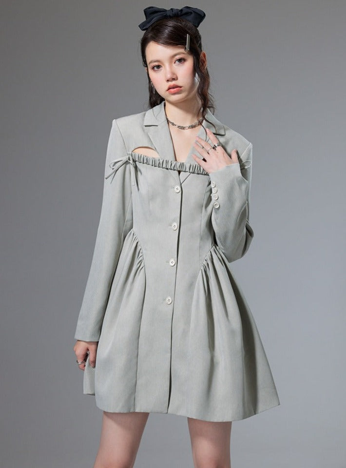 Cut-out Wrinkle Blouse Dress