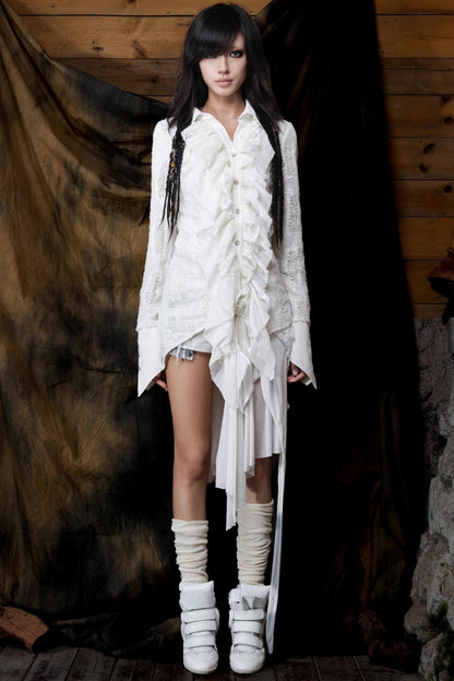 Vintage Ruffled Two-Tone Cardigan