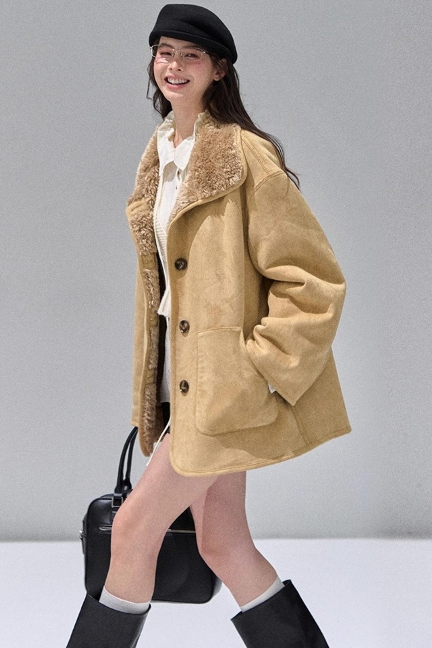 Fungus Edge Collar Drawstring Lace-up Shirt