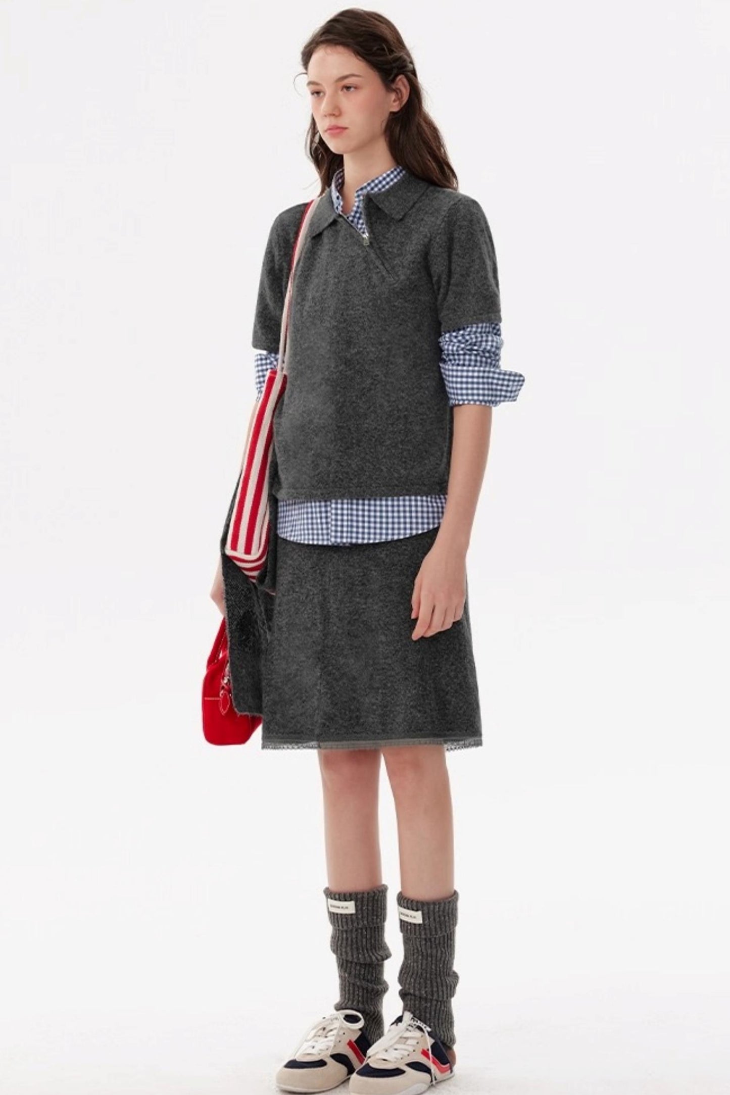 Diagonal Zip Knit Short Sleeve Suit Set-Up