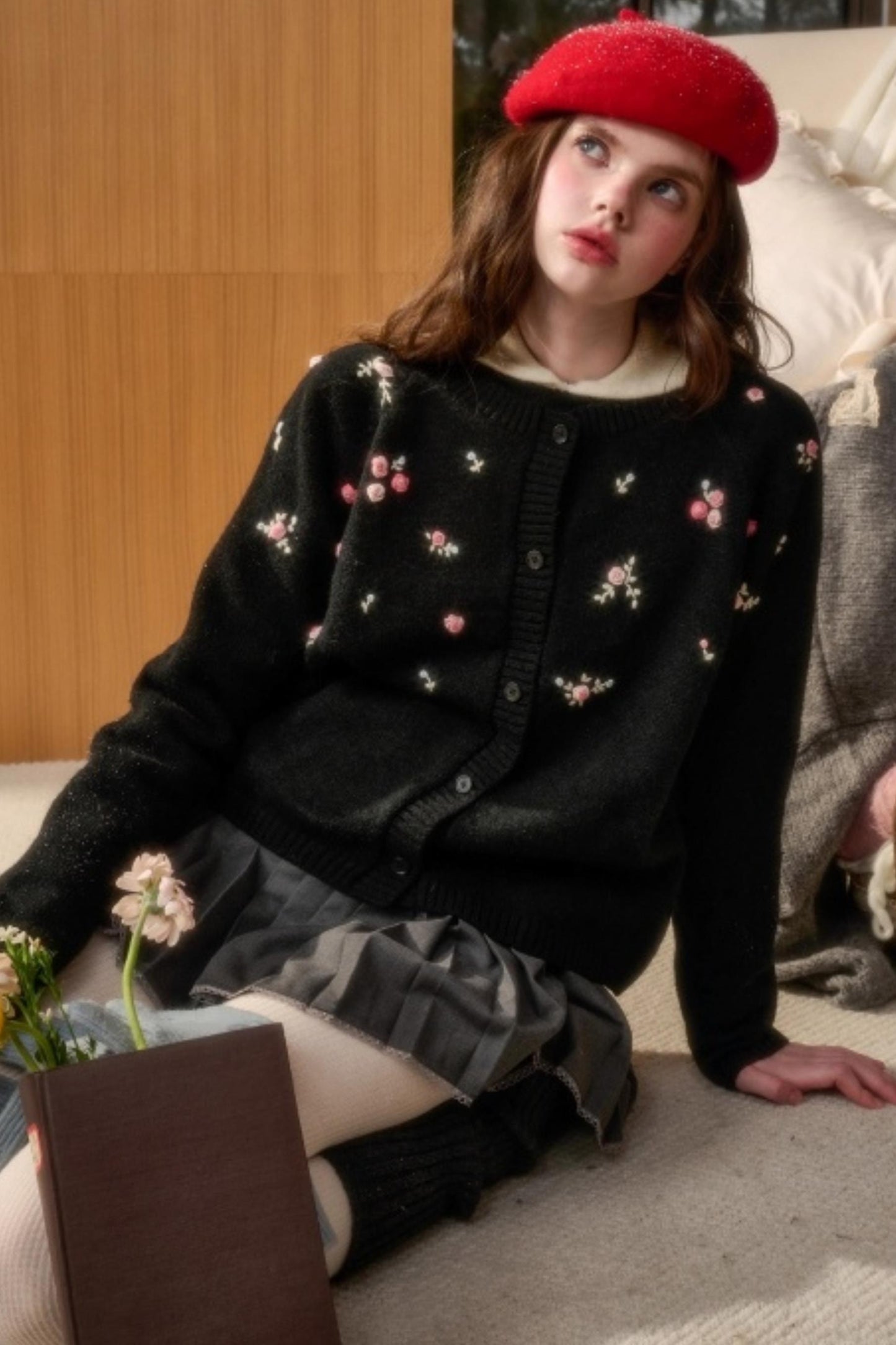 Hand-Embroidered Wool Cardigan